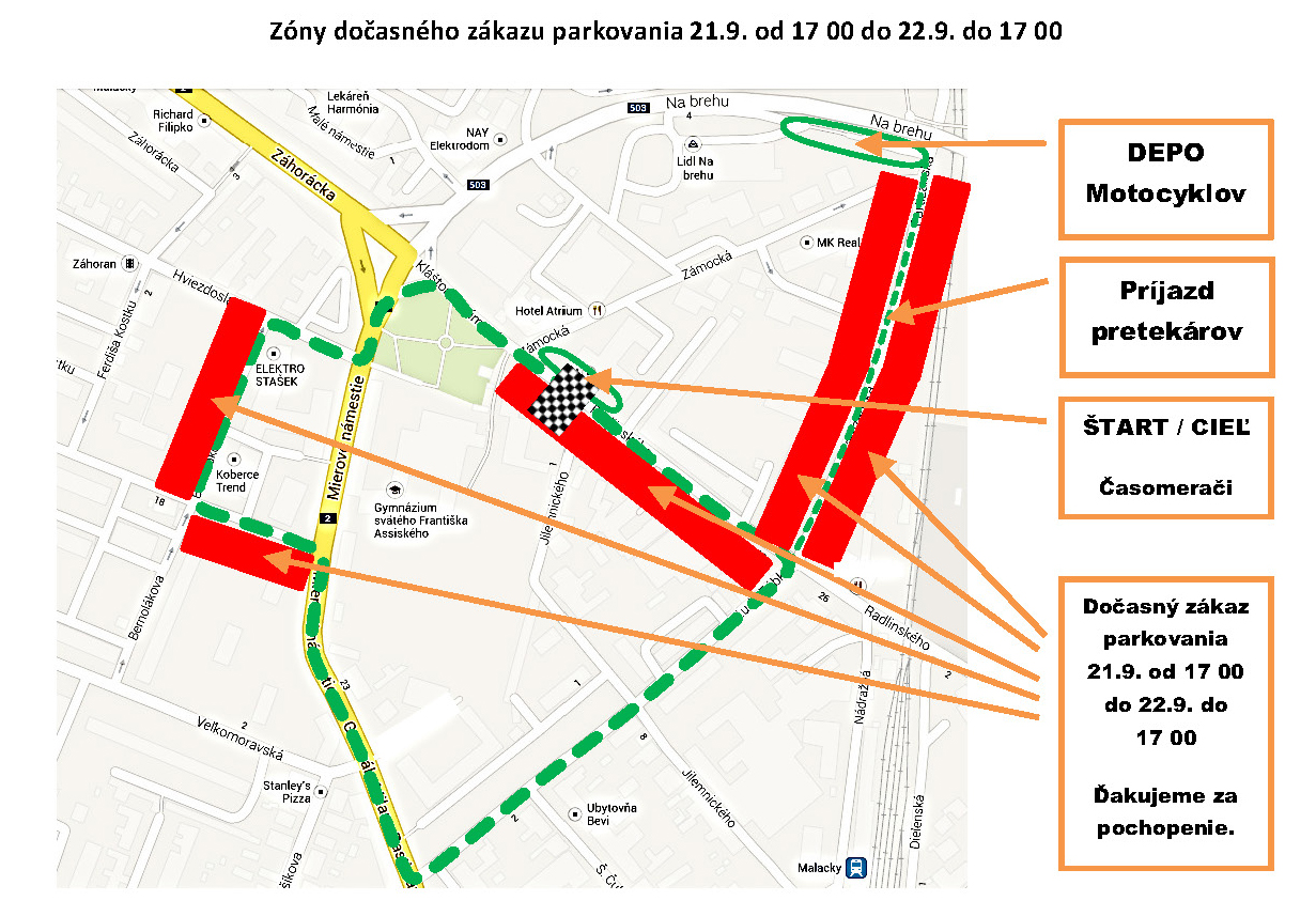 zóny dočasného zákazu parkovania - mapka